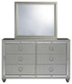 HomeRoots Silver Champagne Tone Dresser With Mirror Trim Accent 6 Drawers