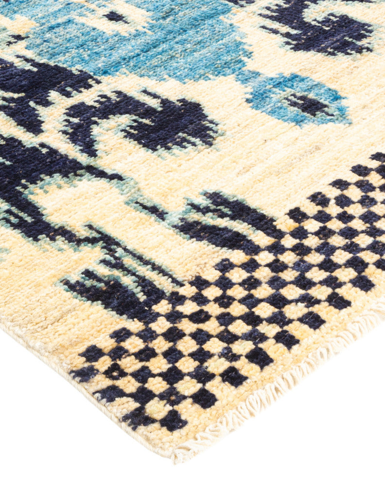 Modern, One-of-a-Kind Hand-Knotted Area Rug Ivory, 2'7"x8'7"