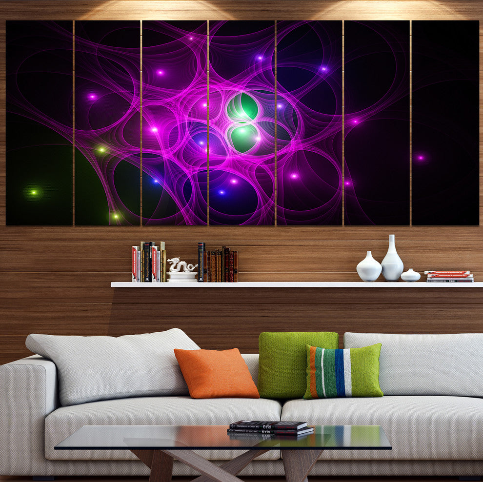 Pink Fractal Space Circles, Abstract Canvas Art Print, 83"x32", 7 Panels