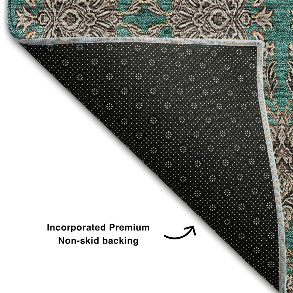 Premium Machine Washable Mayfield AMF702 Teal 3' x 5' Rug