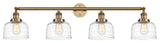 Large Bell 4 Light Bath Vanity Light, Brushed Brass, Clear Deco Swirl