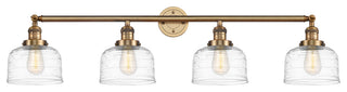 Large Bell 4 Light Bath Vanity Light, Brushed Brass, Clear Deco Swirl
