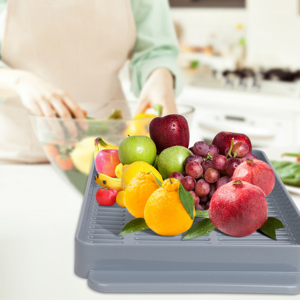 Dish Rack Set with Sponge Drying Mat in Gray