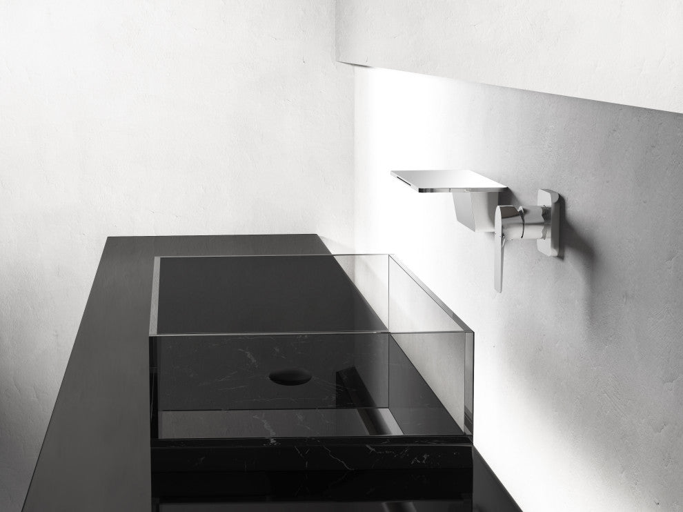 Wellfor Waterfall Bathroom Faucet Wall Mount Lavatory Faucet, Polished Chrome