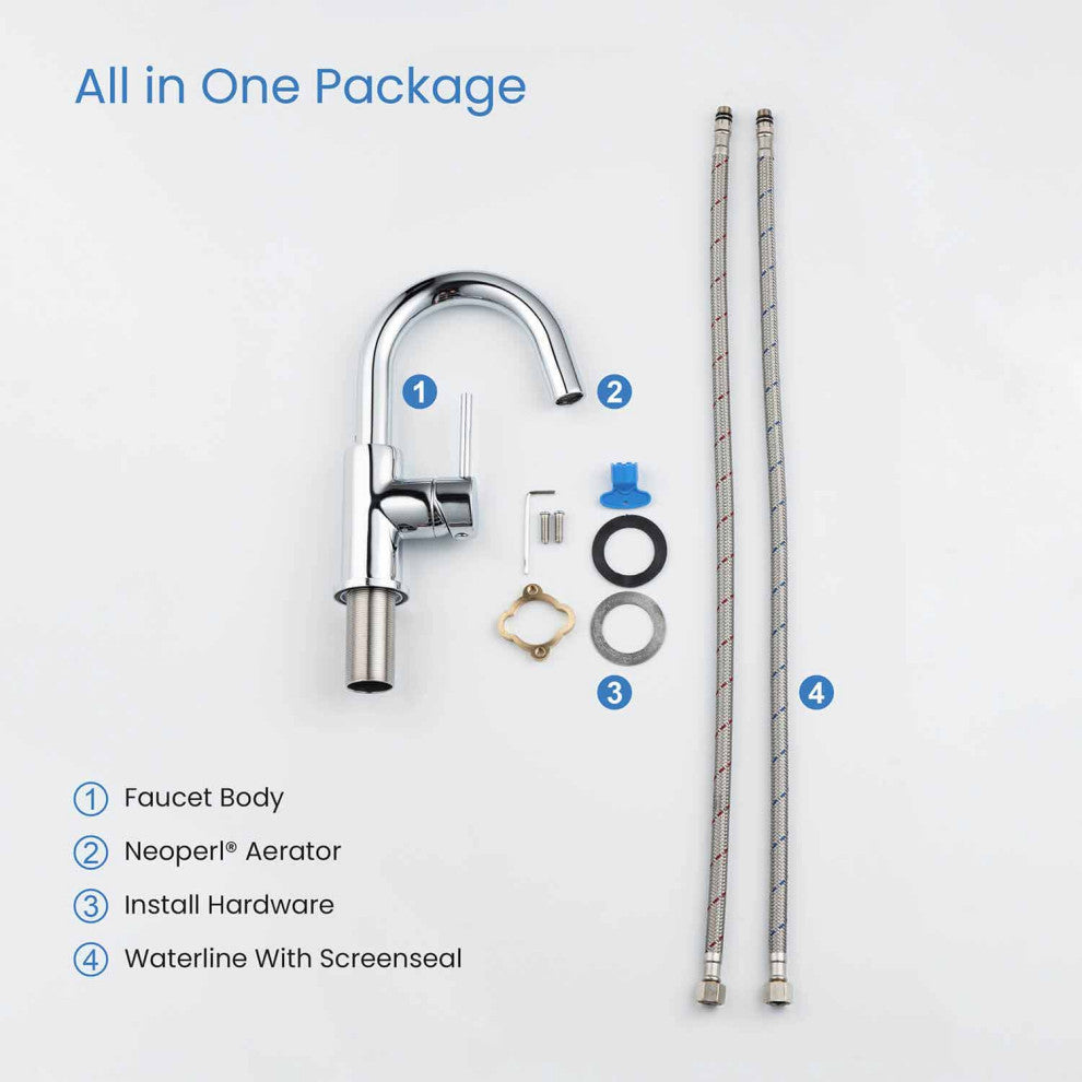 Circular Single Handle High-arc Bathroom Sink Faucet With Drain, Chrome