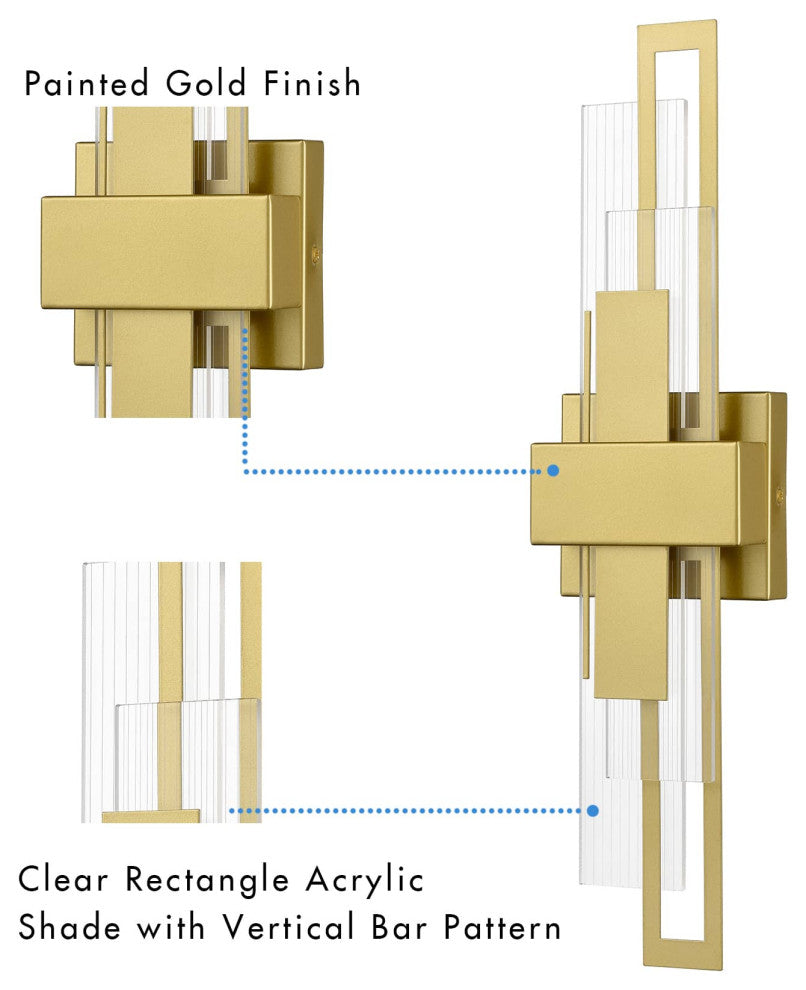 Modern Rectangle LED Wall Sconce Gold With Acrylic Shade 4000K