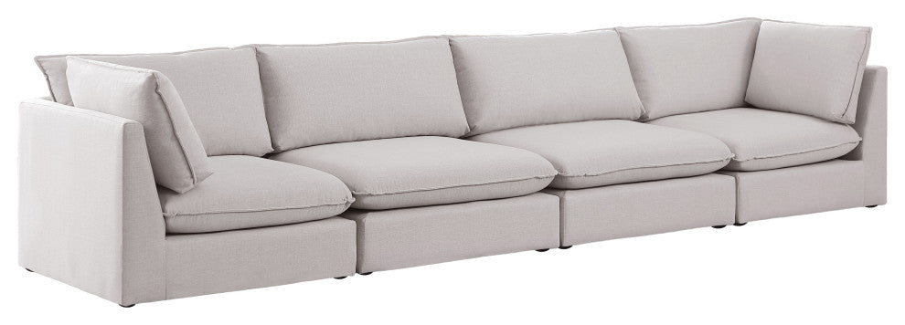 Mackenzie Linen Textured Fabric Upholstered 4-Piece Modular Sofa, Beige