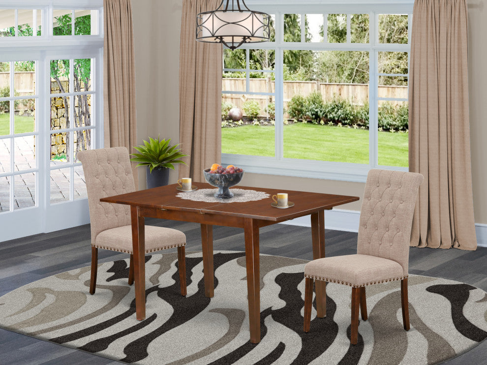 3Pc Dinette Set, Rectangular Table, Butterfly Leaf, Two Chairs, Mahogany