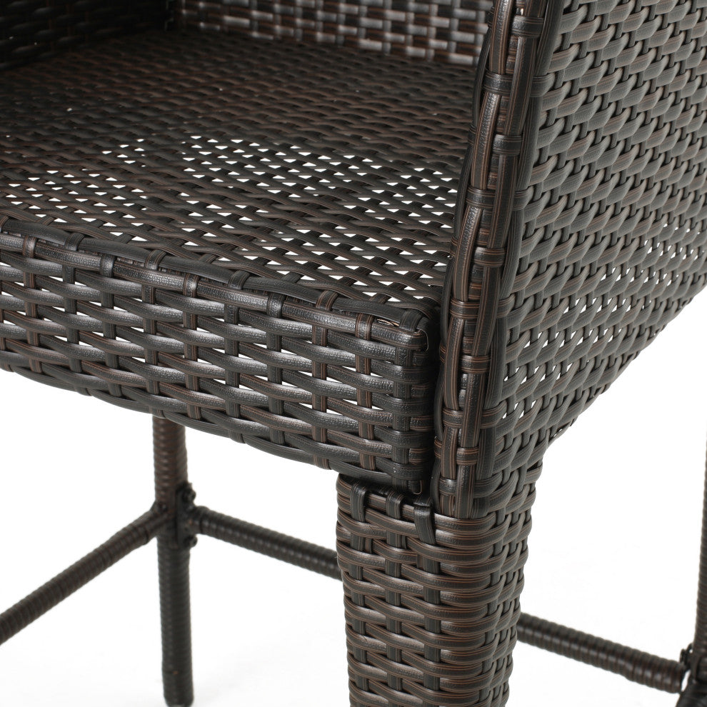 GDF Studio Bheleso Outdoor Multi-Brown Wicker Bar Stools, Set of 4