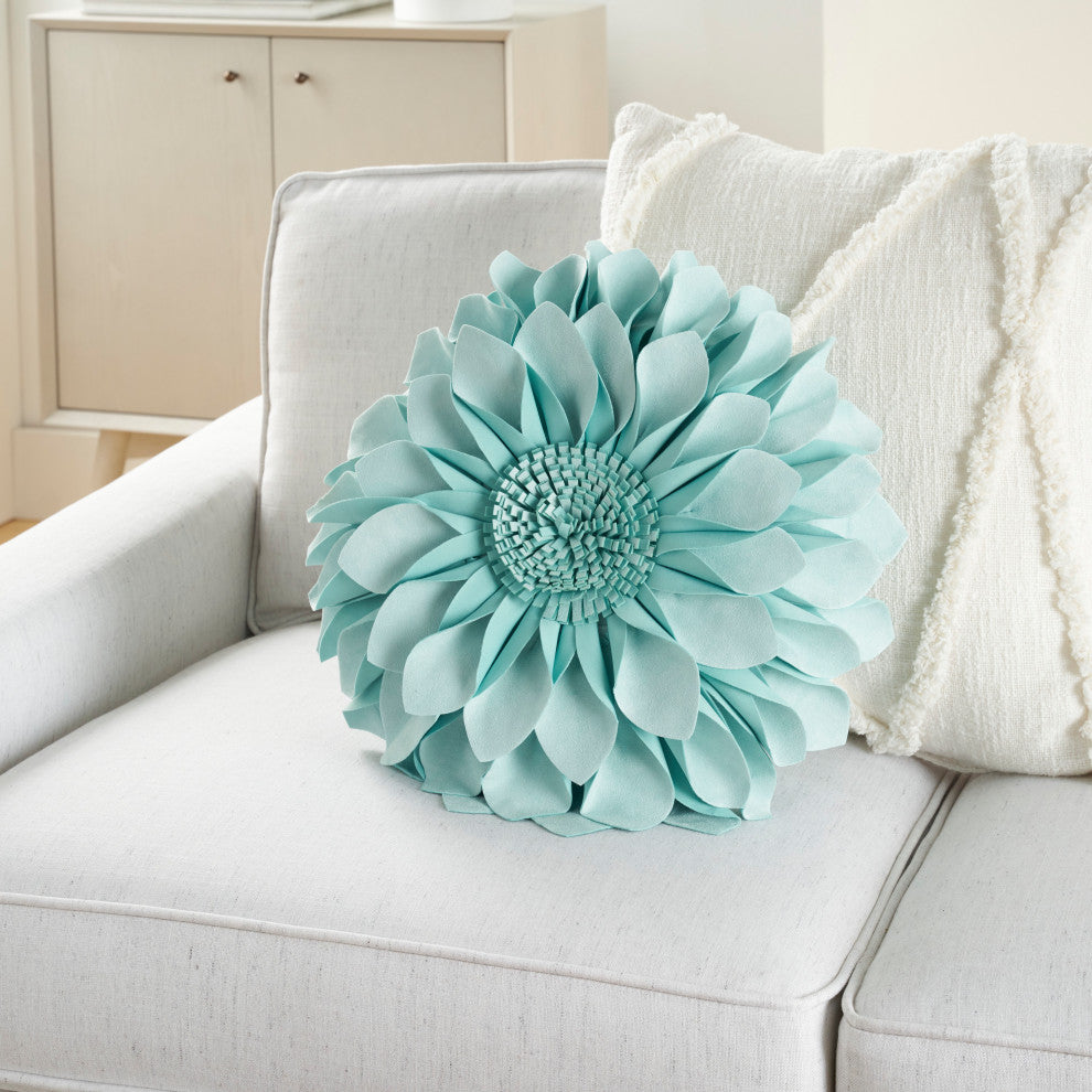 Mina Victory L0374 Throw Pillow, Sky, 14" x 14" Round