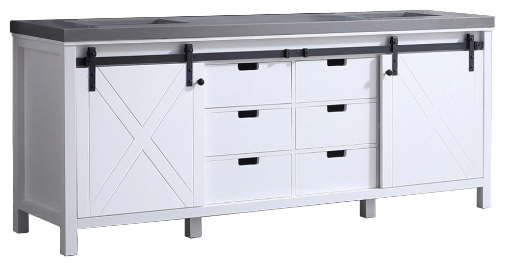 Marsyas 84" Double Vanity, White Square Sinks, No Mirror, White