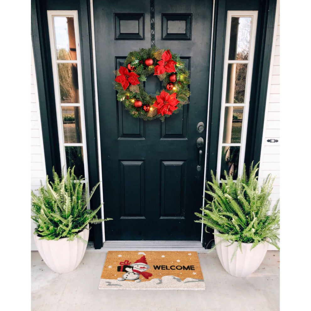 White Machine Tufted Holiday Snowman Welcome Doormat, 18"x30"