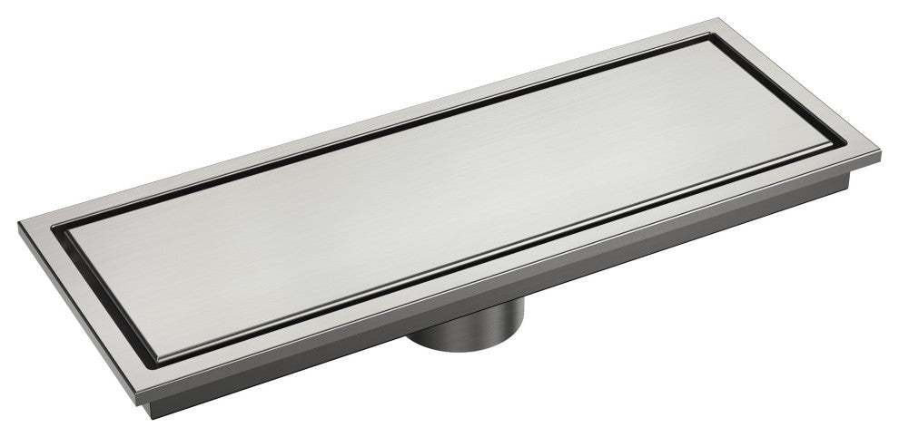 Linear Shower Drain with Hair Strainer and Reversible Tile Insert Cover, Brushed Nickel