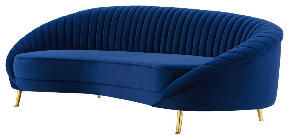 Tufted Sofa, Velvet, Blue Navy, Modern, Living Lounge Hotel Lobby Hospitality
