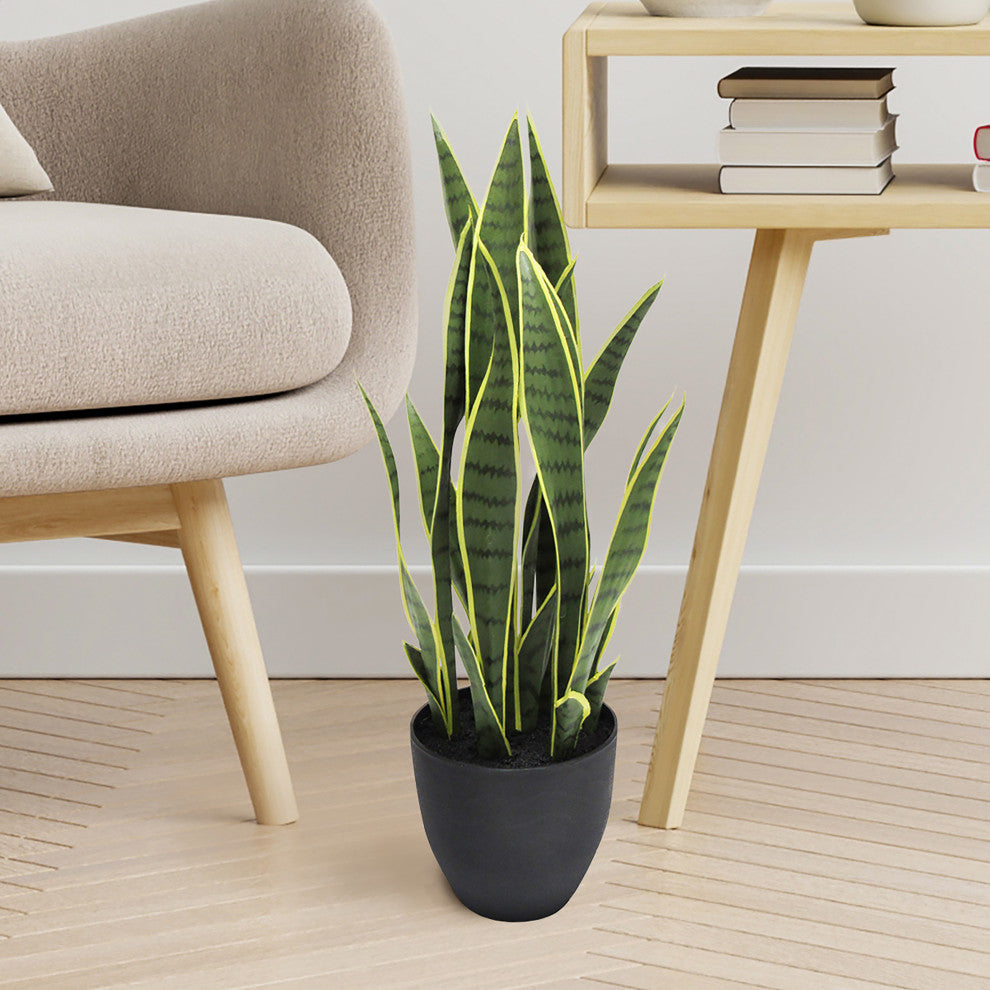 26" Yellow Artificial Sansevieria Snake Plant, Black Pot