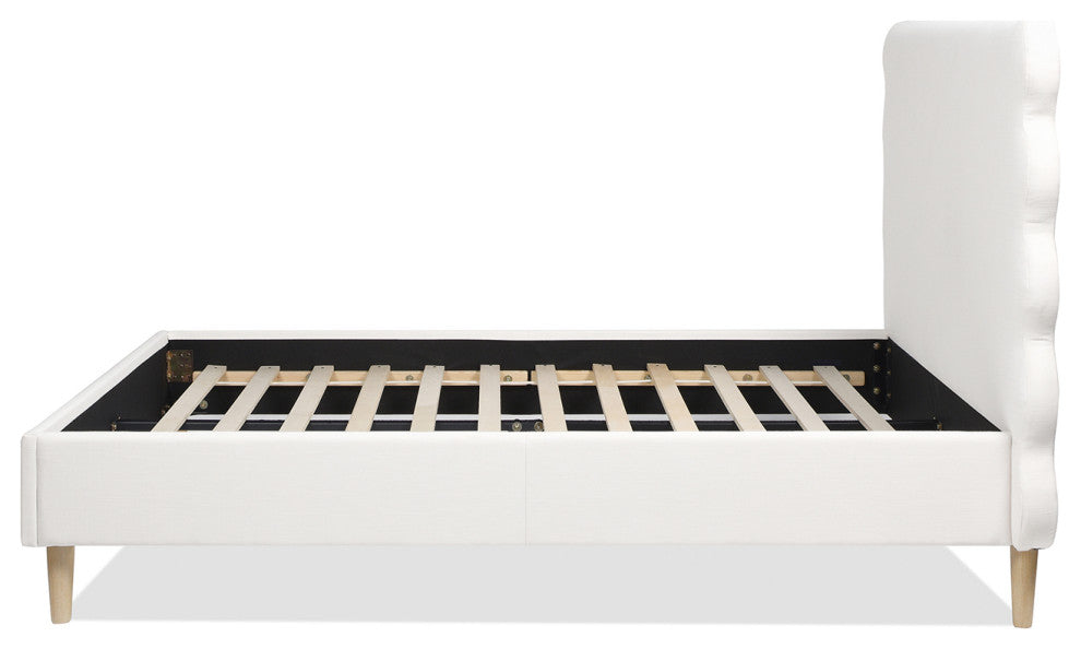 Stockholm Modern Wavy Headboard Platform Bed, Antique White Polyester, Queen