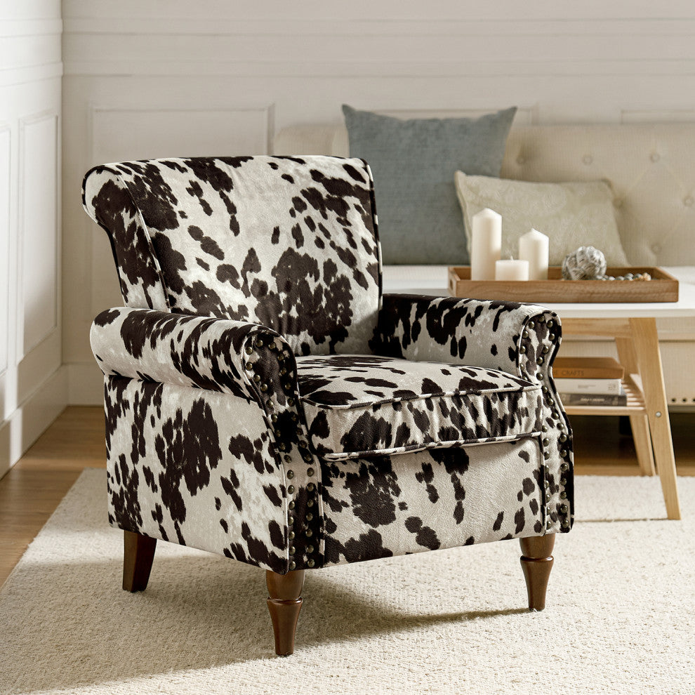 Wooden Upholstered Armchair, Cowhide