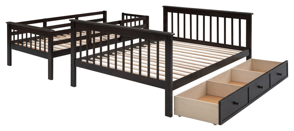 Gewnee Twin-Over-Full Bunk Bed with Drawers and Stairway in Espresso