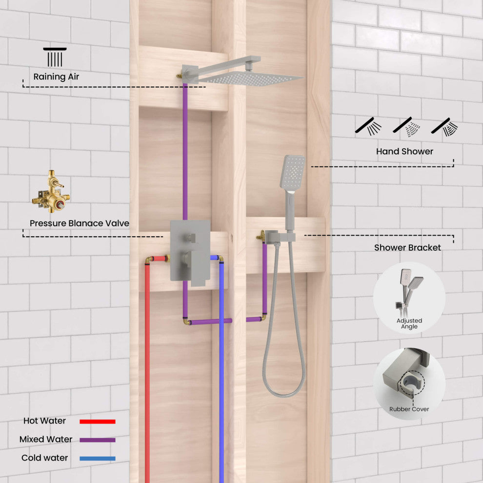 Cube Pressure 2-Function Shower System, Rough-In Valve, Brushed Nickel