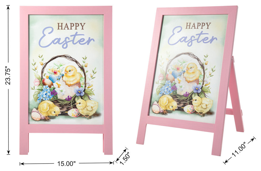 24"H Easter Wooden Chicks Easel Porch Sign