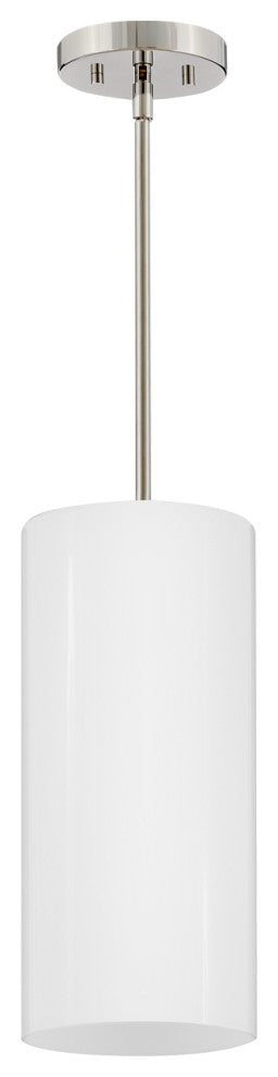 Lark Lane 7" Single Cylindrical Pendant, Polished Nickel + Cased Opal Glass