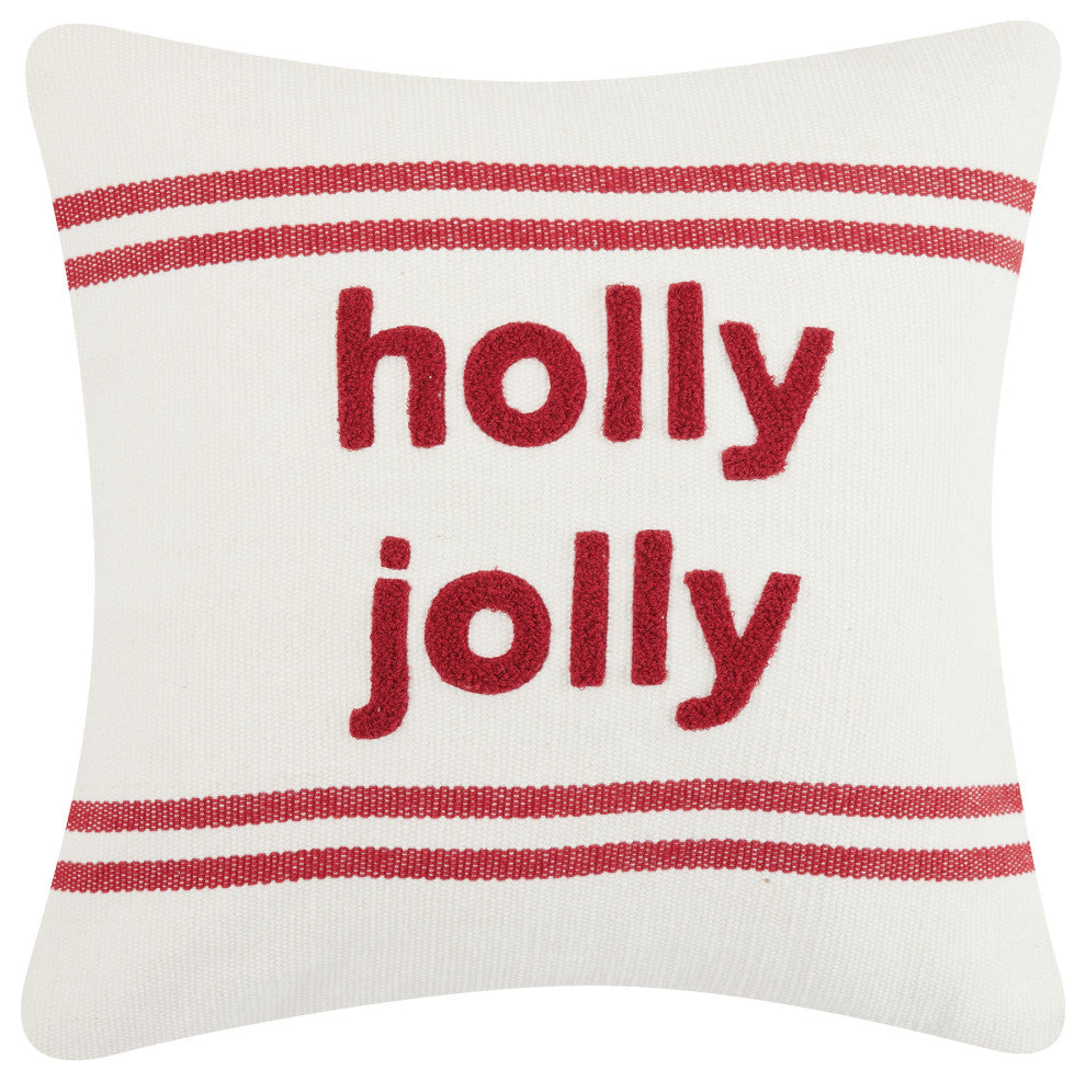 Stripe Boucle Holy Jolly Embroidered Pillow