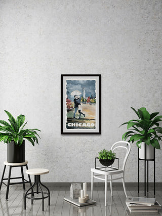 "Rainy Day Rendezvous" Framed Painting Print, 30x45