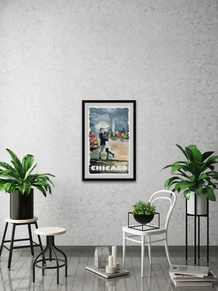 "Rainy Day Rendezvous" Framed Painting Print, 30x45
