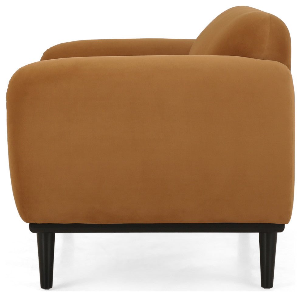 Sandee Contemporary Upholstered Loveseat, Turmeric/Matte Black, 100% Polyester + Birch