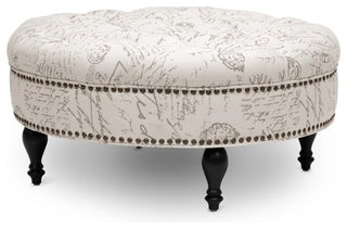 Palfrey Beige Script Print Modern Tufted Ottoman
