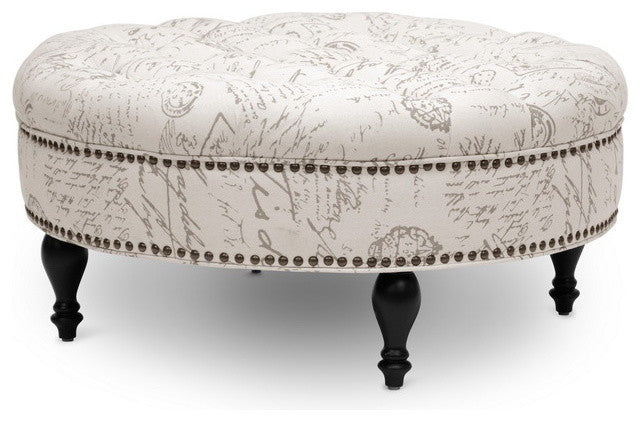 Palfrey Beige Script Print Modern Tufted Ottoman