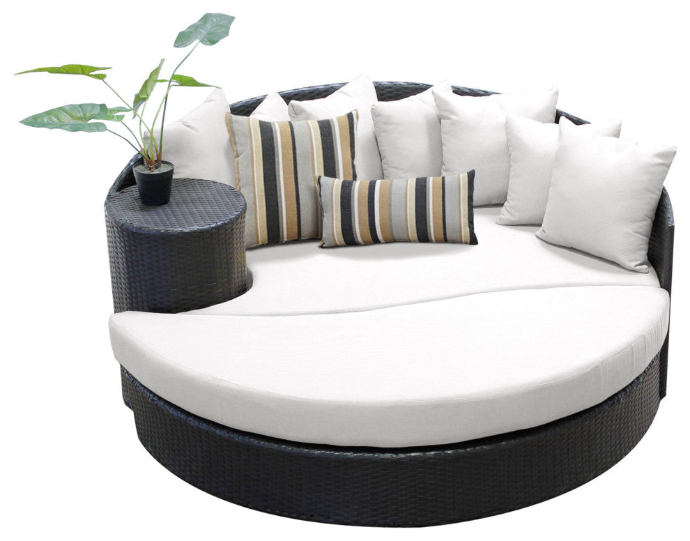 Barbados Circular Sun Bed - Outdoor Wicker Patio Furniture Sail White
