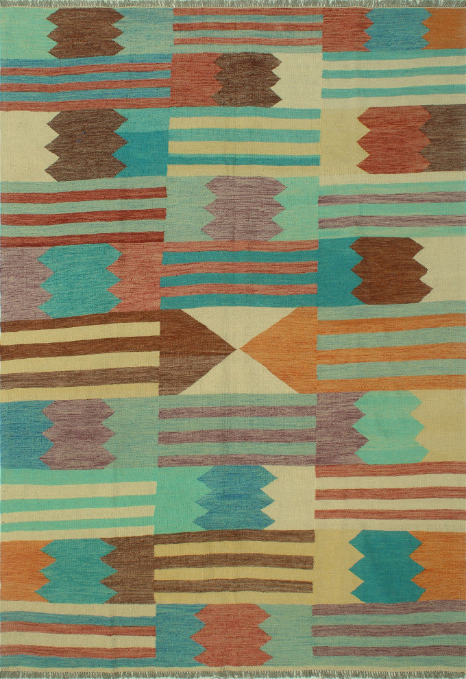 Winchester Kilim Mashavu Light Blue/Orange Rug, 6'11x10'1