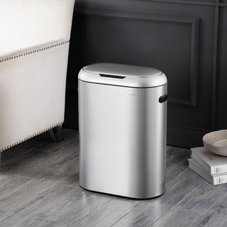 13.2-Gallon Slim Oval Motion Sensor Touchless Trash Can, Touch Mode, Silver