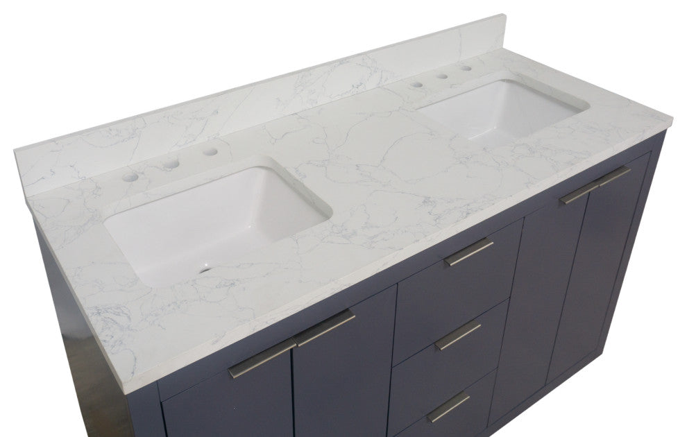 Stockholm 60" Bathroom Vanity, Marine Gray, Engineered Marble, Double