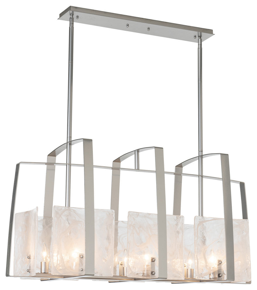 Arc Linear Pendant, Sterling Finish, White Swirl Glass