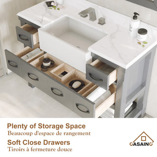 Freestanding Bath Vanity in Gray with White Quartz Top, 48in