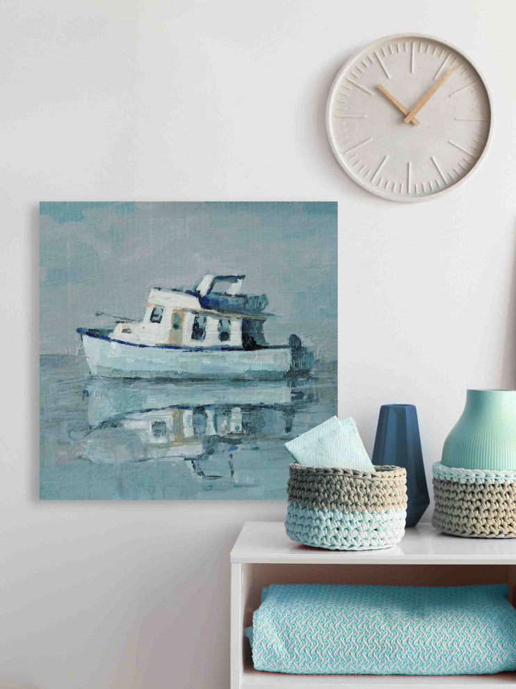 "Boat Reflection" Painting Print on Wrapped Canvas, 18"x18"