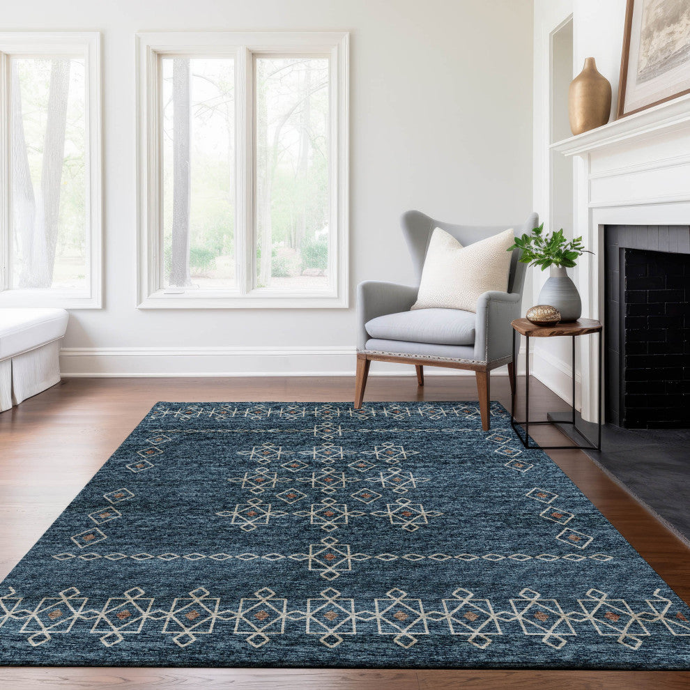 Addison Premium Washable Mayfield AMF109 Blue 9'' x 12'' Rug