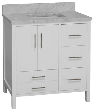 California 36" Bathroom Vanity, White, Carrara Marble