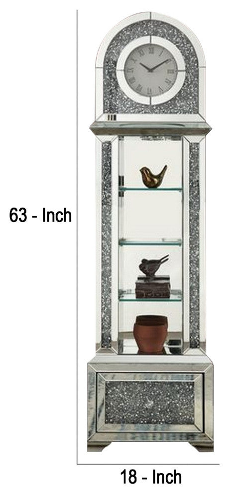 Benzara BM269094 Grandfather Clock With 1 Drawer and Mirror Frame, Silver