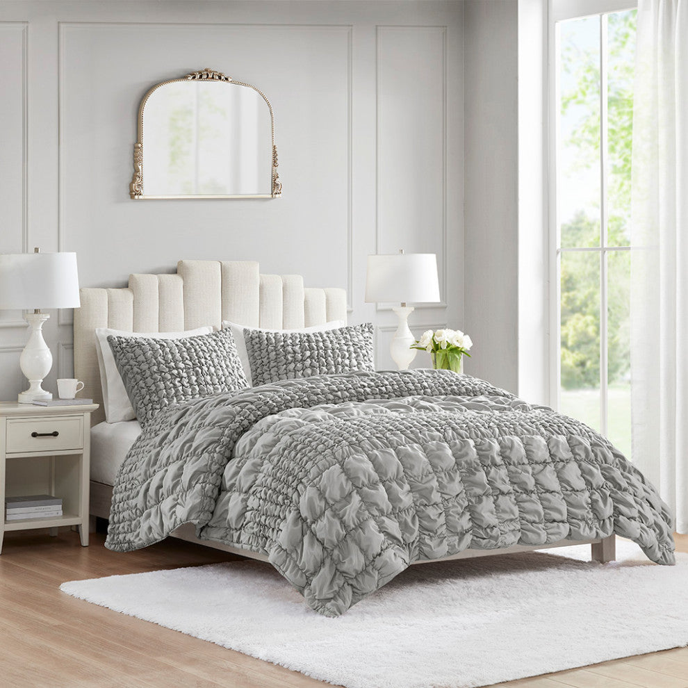 Madison Park Evelyn 3 Piece Stripe Ruched Comforter Set