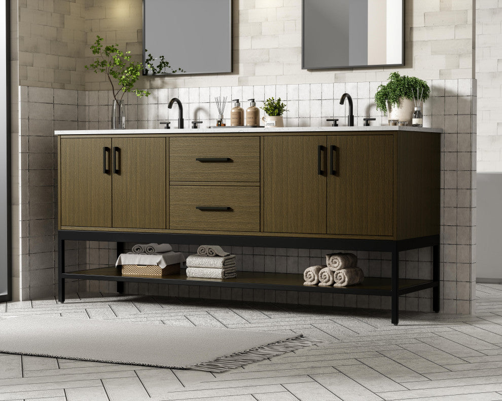 Home Living 72" Double Bathroom Vanity, Chestnut Brown