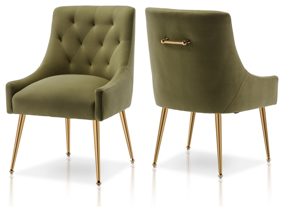 SEYNAR Elegant Velvet Dining Chairs Set of 2, Tufted Upholstered Accent Chair, Green