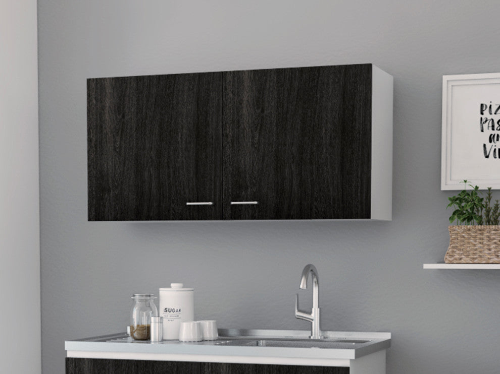 Oklahoma Wall Cabinet with 2 Doors and Metal Handles, Black/White