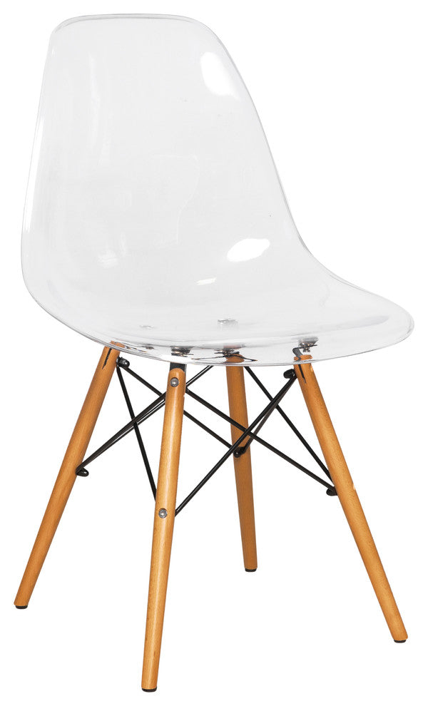 Dover Molded Dinin Side Chair, Wood Dowel Eiffel Base, Clear