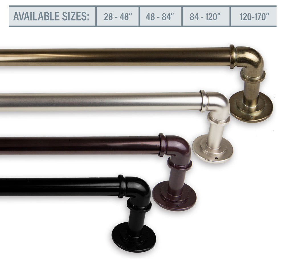 1" Pipe Blackout Curtain Rod, Antique Brass, 28"-48"