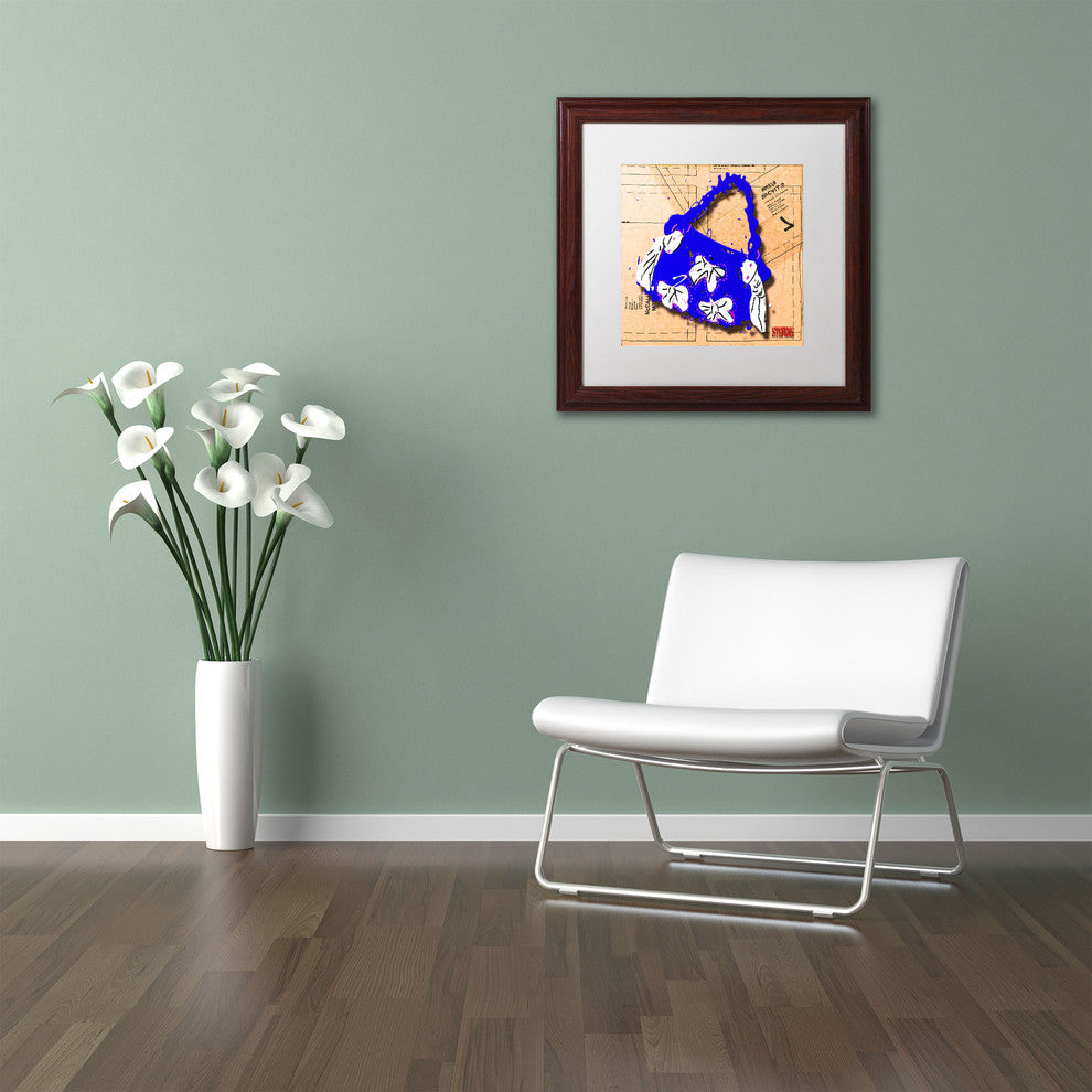 'Bow Purse White on Blue' Matted Framed Canvas Art by Roderick Stevens
