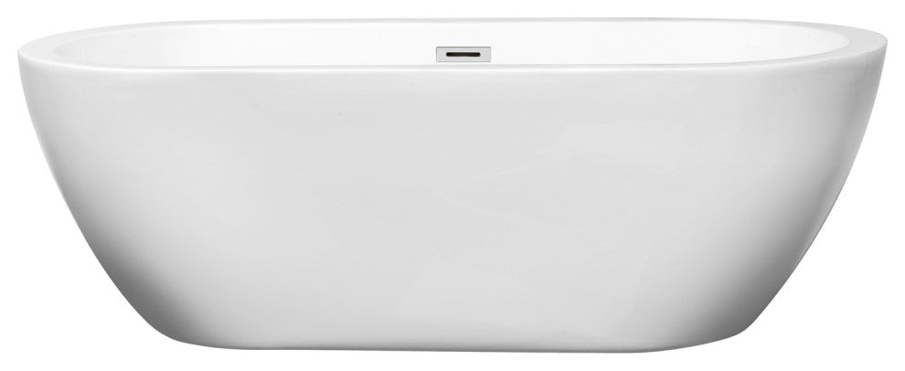 Soho 68" Freestanding White Bathtub, Polished Chrome Drain and Overflow Trim