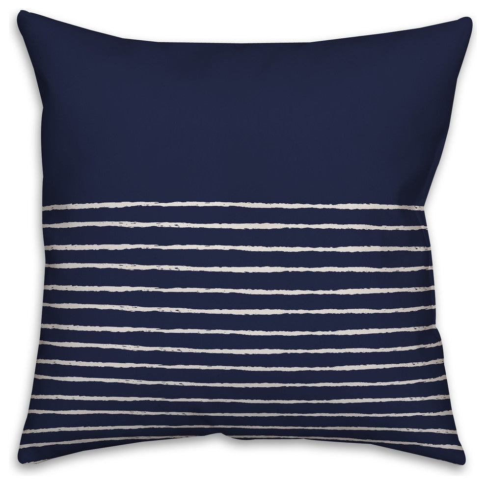 Navy and White Sketch Stripes 18x18 Throw Pillow